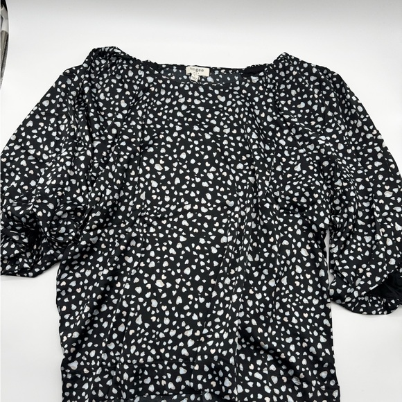 Umgee Tops - Umgee Black/White/Gray/Blue Print, Balloon Sleeve Blouse, Large